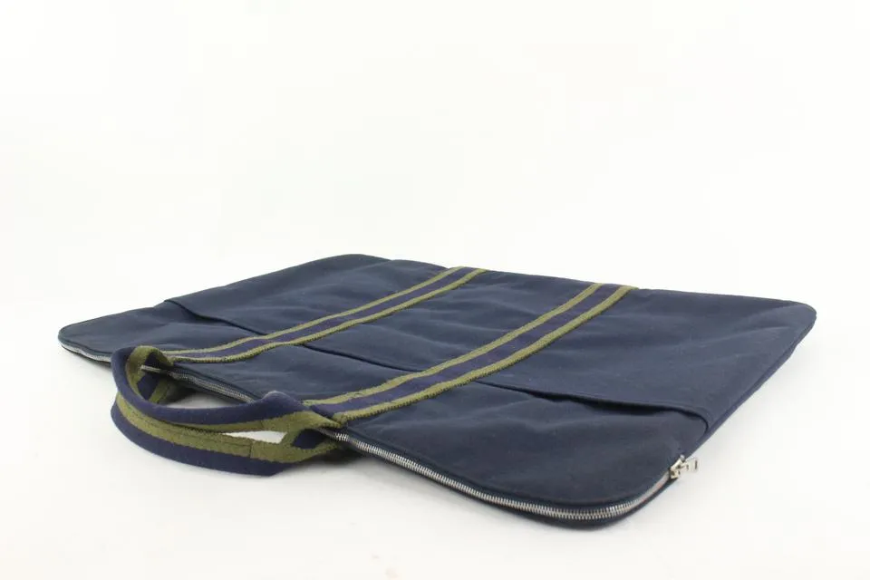 Hermès Navy x Green Stripe Herline Briefcase Attache 23her721